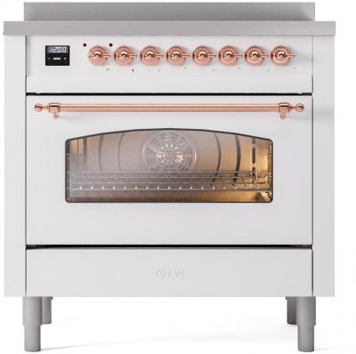 36" ILVE Nostalgie II Electric Freestanding Range in White with Copper Trim - UPI366NMP/WHP
