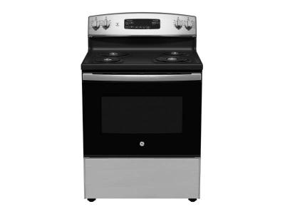 30" GE 5.0 Cu. Ft. Freestanding Electric Range in Stainless Steel - JCBS350SVSS