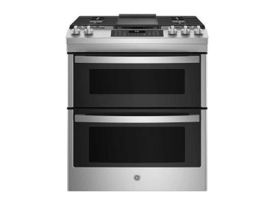 30" GE 6.7 Cu. Ft. Slide-in Front Control Gas Double Oven Range In Stainless Steel - JCGSS86SPSS
